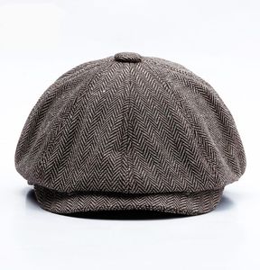 Unisex Autumn Winter Newsboy Caps Män och kvinnor varma tweed åttkantiga hatt för manliga detektivhattar Retro Flat1007763