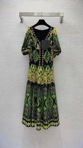2023 Spring Summer Long Sleeve v Neck Print Fashion Milan Runway Dress Designer Dress Brand Grand Same Style Dress 021793803589