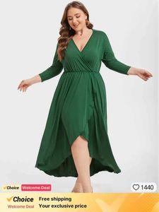 Plus-Size-Kleider plus und Größe Kleidung Casual Asymmetrische Saum Split Maxi Kleider Frauen Mode sexy V-Ausschnitt Long Slve Wrap Frau Party Kleid Y240510