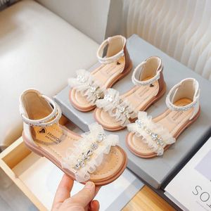 Sandals 2024 New Childrens Girls Princess Roman Shoes Lace Lace Edition H240510