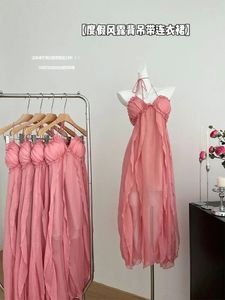 Casual Dresses Spring Summer Sexy Spend One's Holidays Dress Women Fashion Pink Tunic One-Piece Bandage Beach Frocks 2000s Romantic
