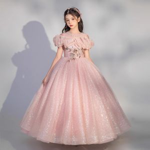 2024 Детская принцесса цветочная девочка платье жемчужины с блестками с блестками платья причастия Девушки.