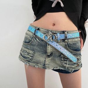 Y2k lantejas de cinto de cinto de estilo ajustável estilo girl feminino cinturão jeans milenar cinto decorativo 240510