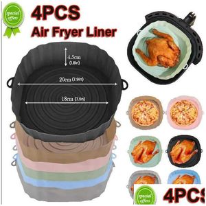 Bakning formar nya 4st Sile Air Fryer Basket Airfryer Oven Mold Baking Tray Pizza Fried Chicken Reusable Pan Liner Accessories Drop de Dhaur