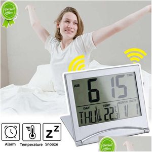 Floor Clocks New Lcd Digital Alarm Clock Foldable Electronic Mini With Temperature Sn Display Desktop For Bedroom Bedside Decors Drop Dhnd7