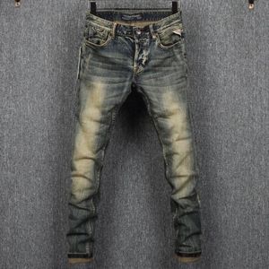 Spring and Autumn Classic Fashion Retro Elastic Jeans Mens Casual Comfort Large Size High-Quality Small Foot Pants 240425