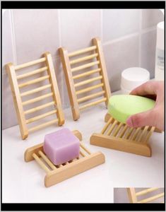 Bath Garden Drop Delivery 2021 Natural Wood Dishes Soap Tray Holder Dusch Badrumstillbehör Inget stansning Drain Rack Home SU8444283