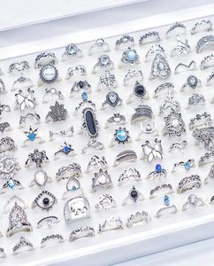 100pcs lotes antigos prata bohemia anéis vintage mulheres étnicas moda moda charme de luxo presente de jóias acessório whole4962239