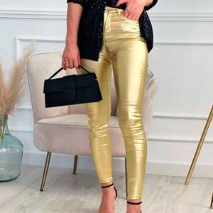 Women's Pants Capris Womens pants Spring Gold Silver Fashion Lady Trousers Sexy Tight Pocket Button Womens pantsL2405