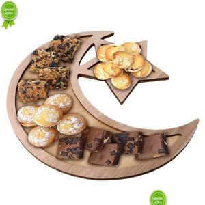 Other Event Party Supplies New Wooden Eid Mubarak Food Tray Ramadan Decoration For Home Cake Display Islam Muslim Party 2023 Kareem Dhj7Y