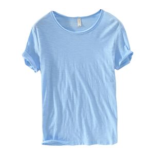 100コットンサマーリネンTシャツメン半袖マンセック通気性トップスティーソフトホワイトTシャツ高品質213 240426