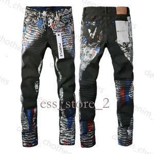 Fioletowe dżinsy męskie dżinsowe unikalne styl designu z dziurami Slim Fit Bikers dżinsowe dżinsy dla mężczyzn czarne szczupłe spodnie 24ss para moda 719