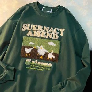 Erkek Tişörtler Karikatür Broidery Yuvarlak Boyun Yuvarlak Boyun Kaldırıcı Kazak Sonbahar Kış Kadınlar Uzun Sevles Gevşek Strtwear Y2K Harajuku Sweatshirt H240508