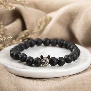 Charm Bracelets Noter Neues schickes französisches Bulldog -Armband % Naturstein Brakett Perlen Hunde Braslet Pulsera Homme Leisure Accessoires Joias Y240510