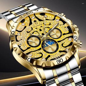 Armbanduhr Glenaw Gold Skeleton Watch for Men Mode Diamant Luxus Automatische mechanische Uhren Leuchtende Hände Edelstahlgurt