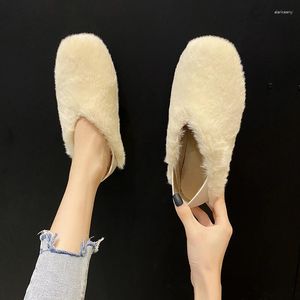 Casual Shoes 2024 Fur Winter Women Flat Women's Luxury Korean Fashion Slip on Round Toes Ladies Loafers Woman Oxford