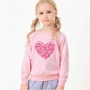 Pullover Heart flower print Hoodies sportswear girl Kawaii new sportswear girl clothing topL2405