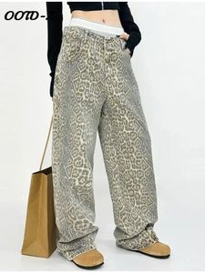 표범 프린트 청바지 바지 여성 Y2K 봄 패션 하이 허리 암컷 바지 2024 스트리트웨어 넓은 다리 바지 LAY LOOK PANT 240509