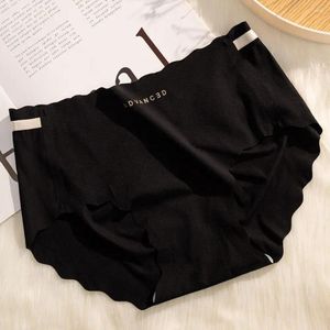 Women's Panties Letter Ice Silk Smooth Solid Color Soft Middle Waist Briefs Cotton Crotch Underwear Seamless Lingerie Girls