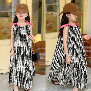 Vestidos de menina 2-8t de verão algodão garotas de vestido geral estampestim estampar bowknot moda doce moda vestidos casual ao ar livre praia