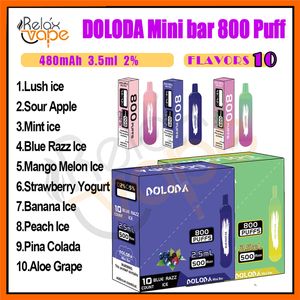 DOLODA MINI DOLODA ORIGINALE 800 sbuffi a vape a vapori a vape coil e sigarette a 3,5 ml POD da 480 mAh Tipo di batteria del 2% in stock