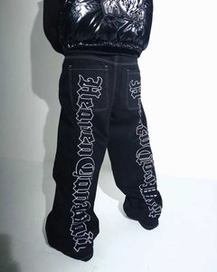 Męskie dżinsy HCW Y2K Strtwear Fashion Hip Hop Tter Broidery czarne workowate mężczyźni Retro Mid Walisted Gree G Prosty Spodnie Washed H240508