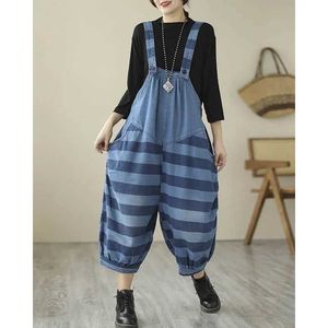 Tute da donna Rompeggiano tute in denim per le donne incrociano pantaloni di grandi dimensioni per donne vestiti da gioco in stile coreano da giocattoli vintage per pantaloni sciolti casual y24r79q