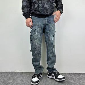 2024 Men's Jeans Designer Retro Hip Hop Luxury Brand Graphic Streetwear Denim loose straight biker style Casual Long men ripped jeans