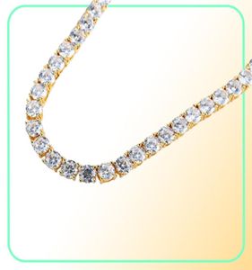 Хип -хоп мужской теннисная цепная колье украшения золотые бриллианты заманивали длинные ожерелья 5mm269q7451244