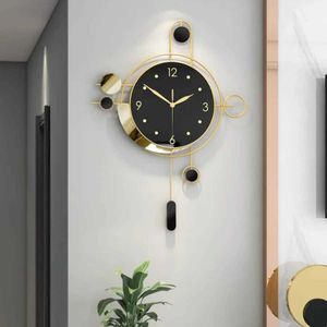 Wall Clocks Decorative Clock Living Room Gold Pendulum Luxury Black Modern Design Silent Nordic Unique Reloj Parental Home Decoration Q240509