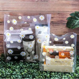 3Pcs Gift Wrap 25-50pcs Little Daisy Plastic Gift Bag Clear Storage Shopping Bag With Christmas Wedding Party Favor Bag Candy Cake Wrapping Bag