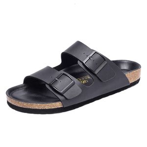 Summer Men Women Cork Slippers Clogs Microfiber Leather Slides Casual Slip On Sandal Double Buckle