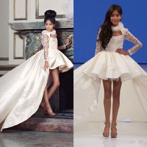 Isabella Lace Long Sleeves Flower Girl Dresses 2016 High Low Vintage Child Pageant Dresses Holy Communion Flower Girl Dresses 280e