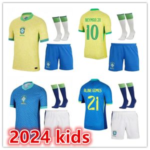 2024キッズフットボールキットブラジルサッカージャージL.Paqueta Neymar Vini Jr。 P.Coutinho Richarlison G.Jesus T.Silva Bruno G. Pele Casemiro National Team Football Jersey Kit