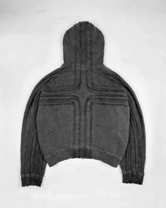 Men's Hoodies Sweatshirts Harajuku Black Patchwork Zip Up Y2k Gothic Men Strt Hip Hop Casual Sweatshirt Loose Long Seve Jacket Coat Strtwear H240508