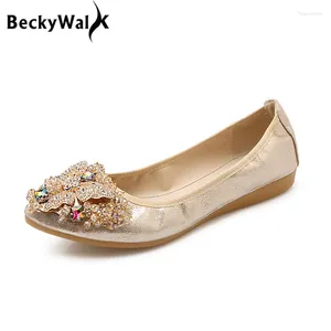 Casual Shoes Soft Sole Foldble Women Ballet Flats Luxury Rhinestone Ladies Big Size 41 42 43 Loafers Spring Autumn Woman WSH3502