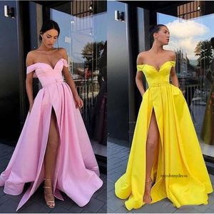 2019シンプルなロングプロムスプリットパーティードレスページェントVestido de Festa Longo Dresses Graduation Gowns Off The Shoulder0510