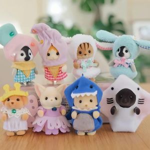 Sylvanian Family Pluxus Toy Toy Longo Ear Rabbit Dress Up Baby Doll Doll Play House Cute Decoração Girls Presente 240509