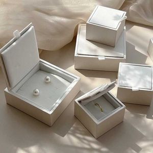 Jewelry Boxes White Satin Jewelry Organizer Box Ring Necklace Earrings Storage Display Gift Packaging Box Flip High-end Paper Jewelry Box