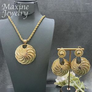 Halskette Ohrringe Set Textur Dubai 24K Gold plattiert Kupferschmuck für Frauen Anhänger romantische italienische Brauthochzeitsfeier Geschenke