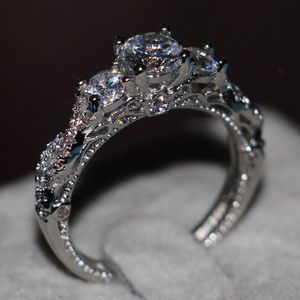 Jóias Choucong Três pedras genuínas anel de diamante 925 Sterling Silver Women Engagement Banding Band Ring 3021