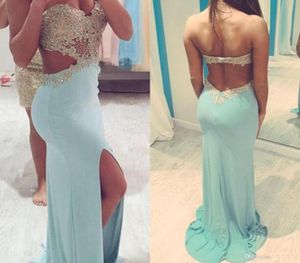 Prom Dresses with Slit Side Cut Out Sweetheart Sexy Party Dresses Beaded Appliques Backless Dresses Party Evening Gowns1463912