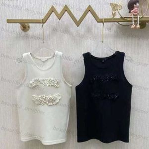 Designer Frauen Tanktop European Hochqualität 2024 Frühlings-/Sommer Neues runde Nackenband Perlen Lose und vielseitiges langes Tanktop für Frauen