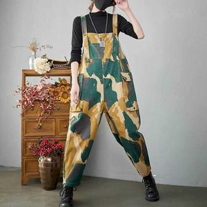 Kobiety Jumpsuits Rompers Dżinsowe kombinezony dla kobiet proste spodnie dla kobiet One Piece Stroit Kobiety luźne wydrukowane spodni mody Y240510