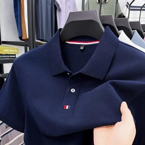 Hochwertiges Mens Polo -Shirt 100%Baumwoll -Revers -Stift Tshirt atmungsaktives Kurzarm koreanische Business Casual Golf Sommer 240510