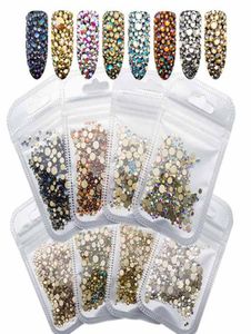 Nail Rhinestones AB 1440pcs Mix Glass Gold Flatback Nails Accessories Stones Nail Salon DIY Decoration For Art2678545