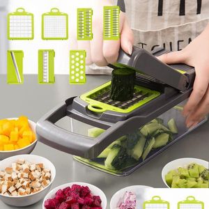 Fruit Vegetable Tools 8 In1Mtifunctional Cutter Potato Slicer Carrot Grater Kitchen Accessories Gadget Steel Blade Tool Drop Delivery Otphg