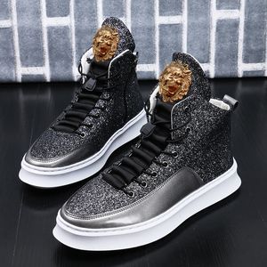 New Designer Sequined Loafers Stylish Gold Sneakers Lace-up loafers Men's ankle boots Platform Casual Shoes breathable top layer A2