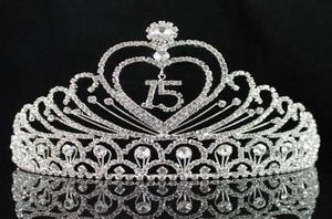 Janefashions Quinceanera Sweet 15 Fifteen 15th Birthday Party Coronas de Clear White Österrikisk strass Tiara Crown Y2008075079480