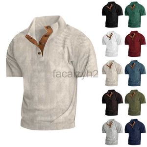 Men's T Shirts Plus Tees & Polos2024 Hot selling New Year Summer European size men's solid color casual stand up collar short sleeved pit stripe corduroy sweater Plus Tees